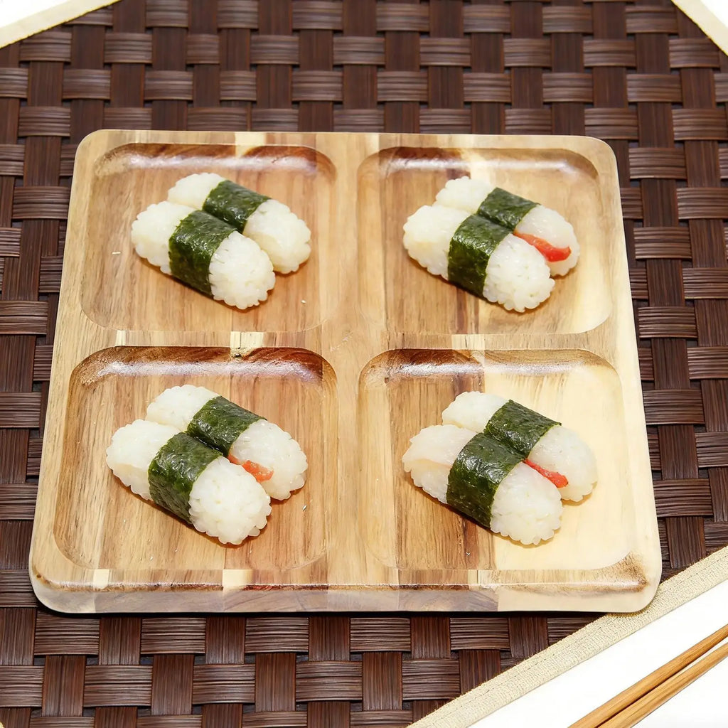 Divided Serving Tray Wooden Square Food Dish Veggie Platter Appetizer