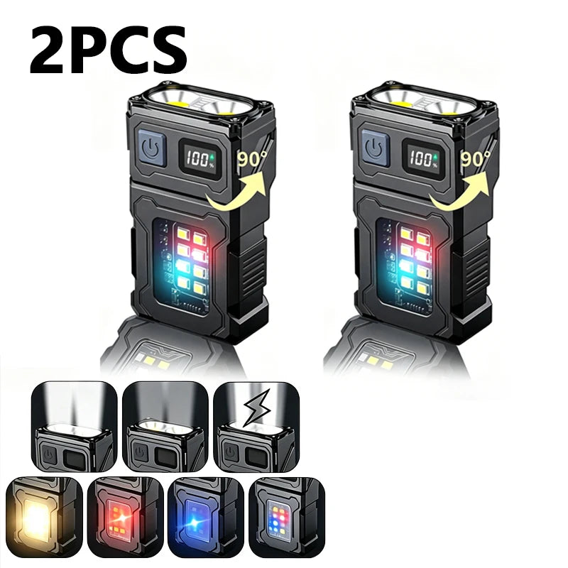 Mini Keychain Flashlight Rechargeable Camping Lamp Safety Warning Zpaxo 2PCS