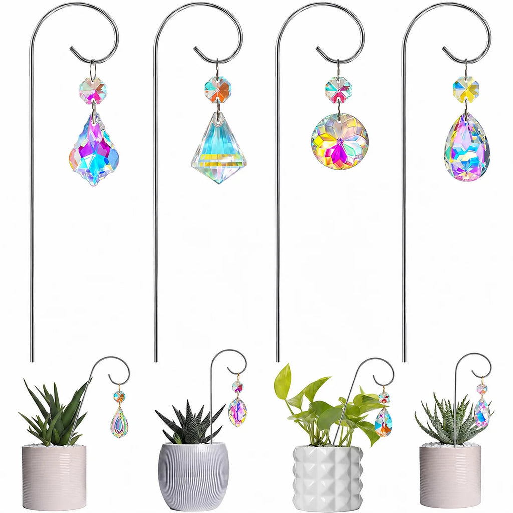 4-Pack AB Crystal Suncatchers with Stakes – Plant Pot Decor Garden Suncatcher Set Zpaxo Silver