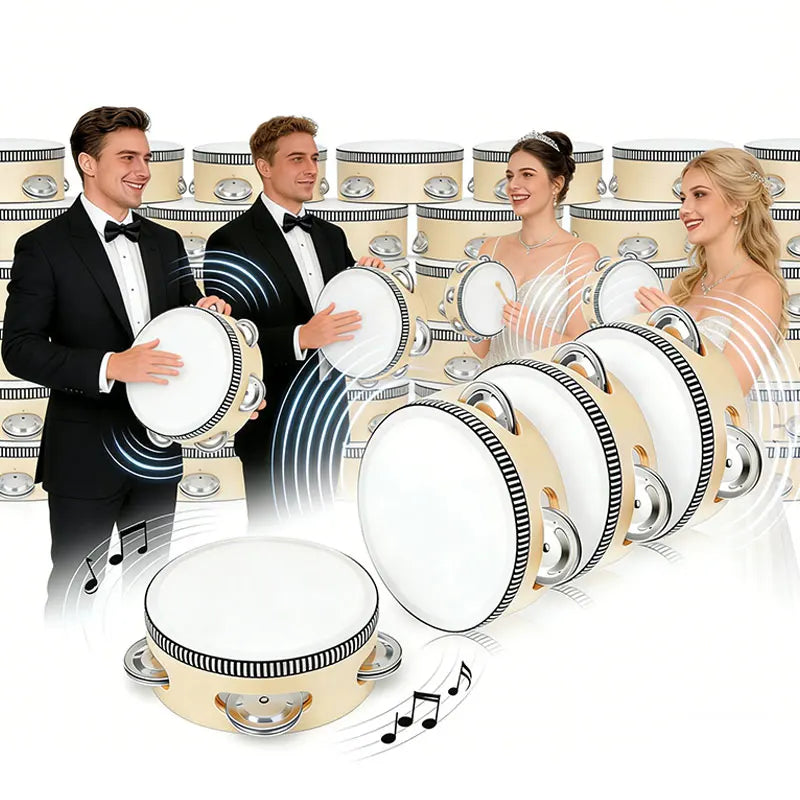 4 7 Tambourine Drum Wooden Hand Held Metal Jingles Percussion Musical