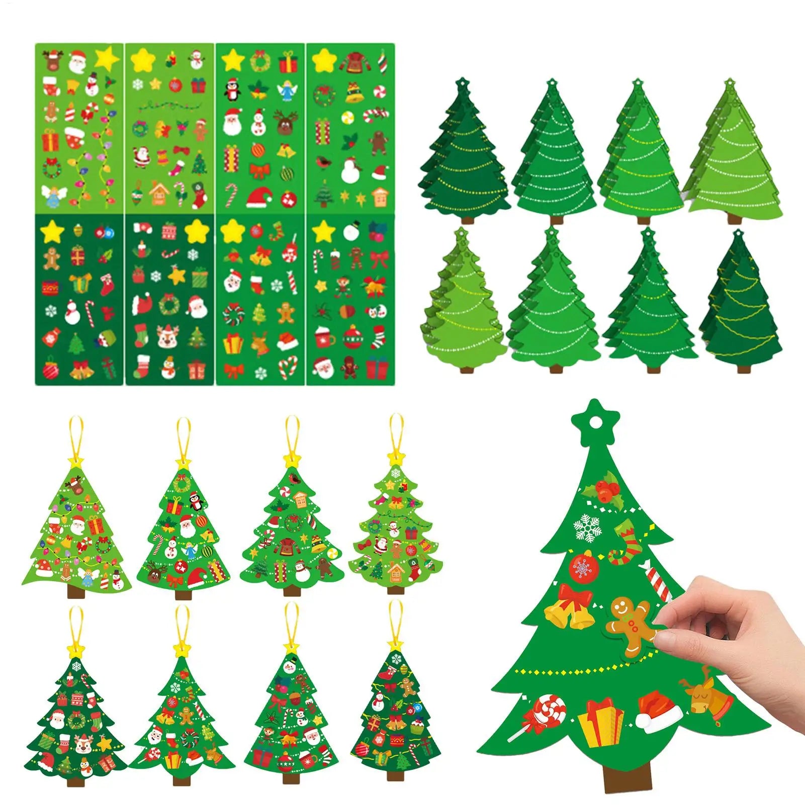 Christmas Tree DIY Craft Kids 24 Cards Stickers Ribbons Interactive