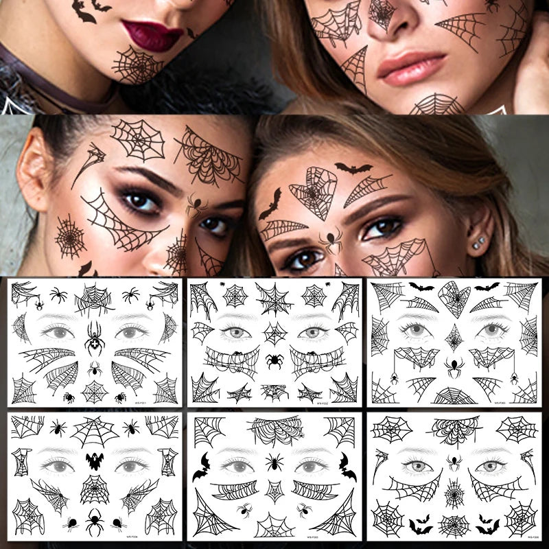 Day of the Dead Halloween Spider Web Tattoo Face Makeup False Temporary Waterproof Sticker Body Art Tattoos for Party Decals Zpaxo