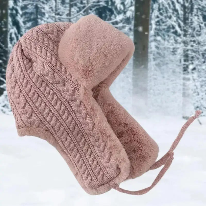 Cute Thickened Plush Hats Women Warm Winter Knitted Cap Ear Guards Zpaxo