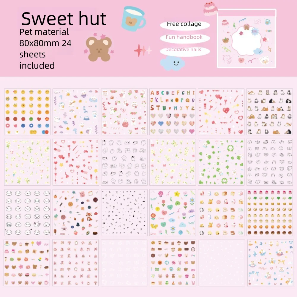 24pcs Cartoon No-Repeat Nail Sticker DIY Self Adhesive Cartoon Stickers Multifunction Cup Stickers For Nail Art Decoration Zpaxo Pink