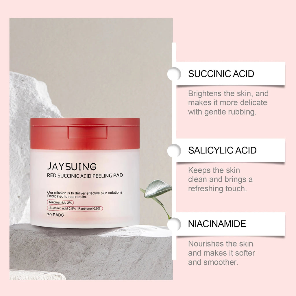 70pcs Red Succinic Acid Peeling Pads Gentle Exfoliation Soothing Moisturizing Delicate Smooth Skin Panthenol Facial Peeling Pads Zpaxo