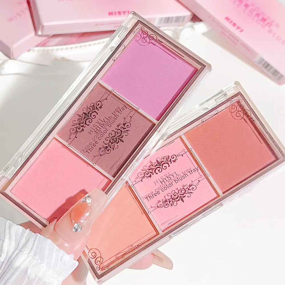 HISYI three-color blush matte natural nude makeup brightens the appearance and brightens the color. Three-color blush plate Zpaxo