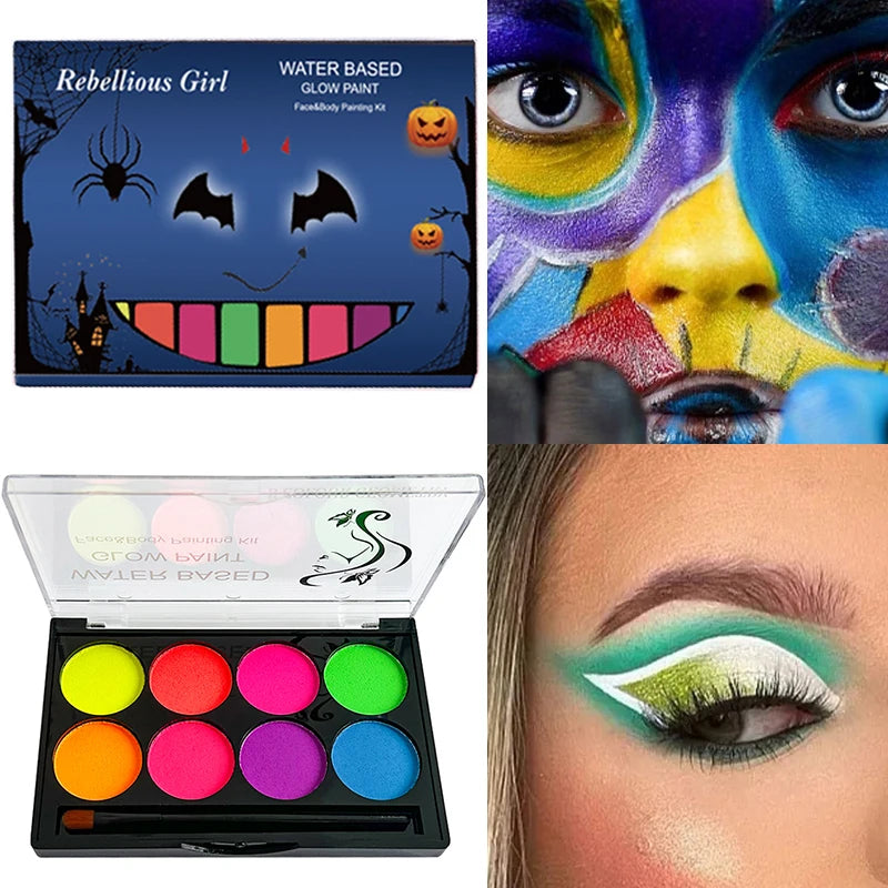 8 Colors Body Painting Palette Tattoo Art UV Glow Dark Makeup Zpaxo
