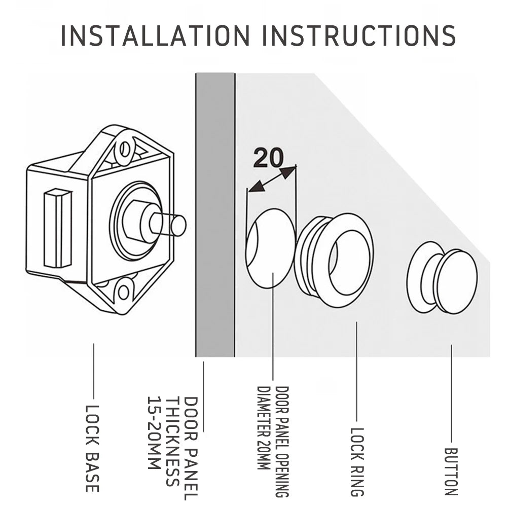 5-15 PCS 20mm Push Lock Campers Accessories set Furniture Hardware Button Locks RV Caravan Boat Drawer Latch Security Hardware Zpaxo