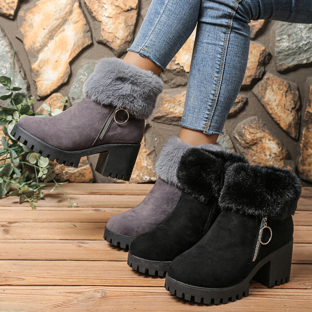Winter Women Boots Chunky Platform High Heel Ankle Boots Women Non Slip Thick Bottom Snow Boots Comfortable Outdoor Shoes Women Zpaxo