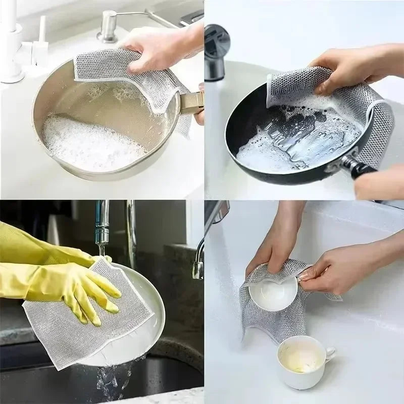 Single/Double-Sided Silver Fabric Dishcloth Dish Towel Absorbent Non-Stick Oil Dish Rag Housework Oil Removal Kitchen Cleaning Zpaxo