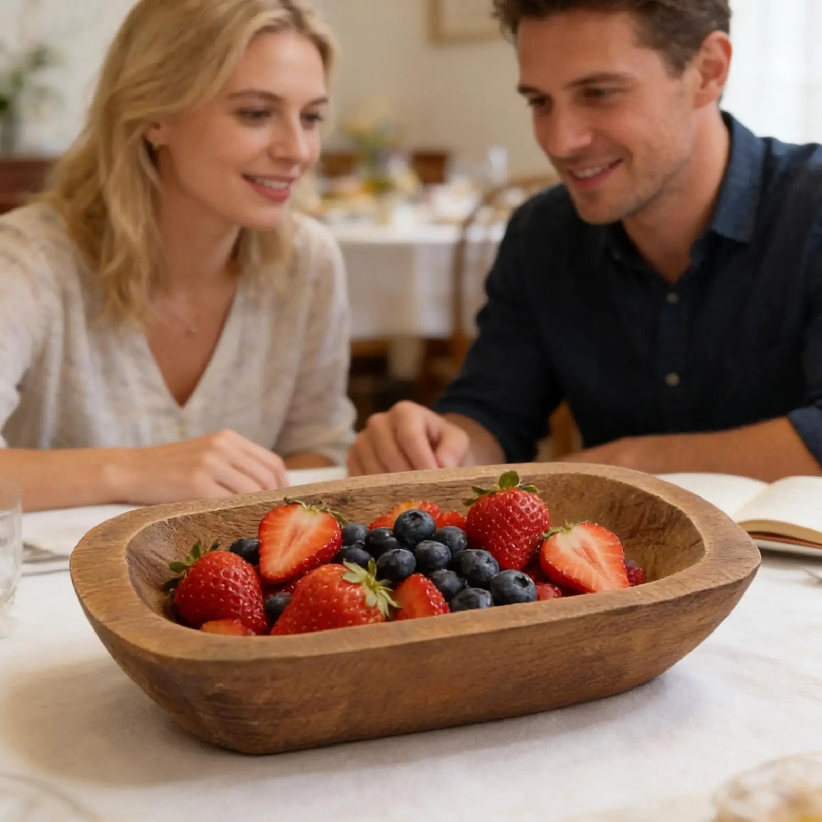 Wooden Decorative Bowl Handcrafted Bread Tray Bohemian Rustic Candle