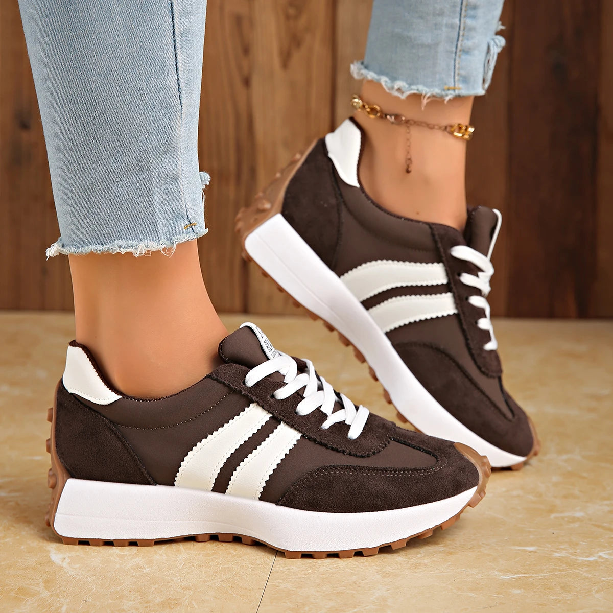 Women Chunky Sneakers Platform Casual Fashion Lightweight Soft Bottom Zpaxo Brown 37