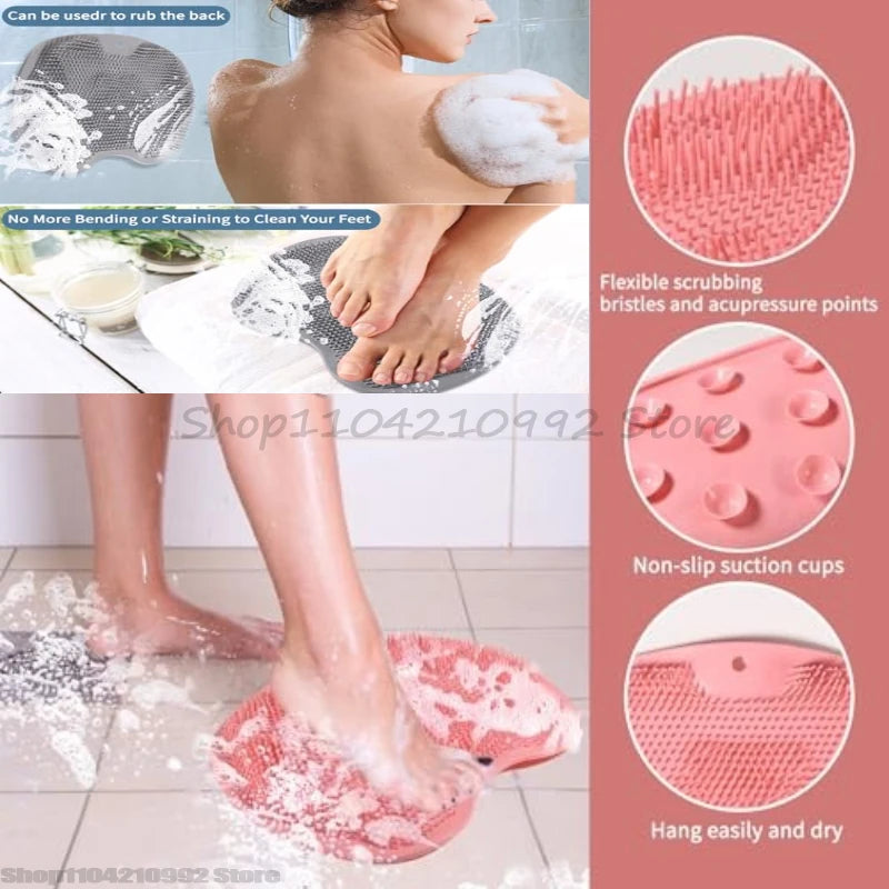 Silicone Rub Back Brush Bathroom Non-slip Wash Foot Pad Massage Shower Mat with Sucker Bath Massage Foot Exfoliating Brush Pad Zpaxo