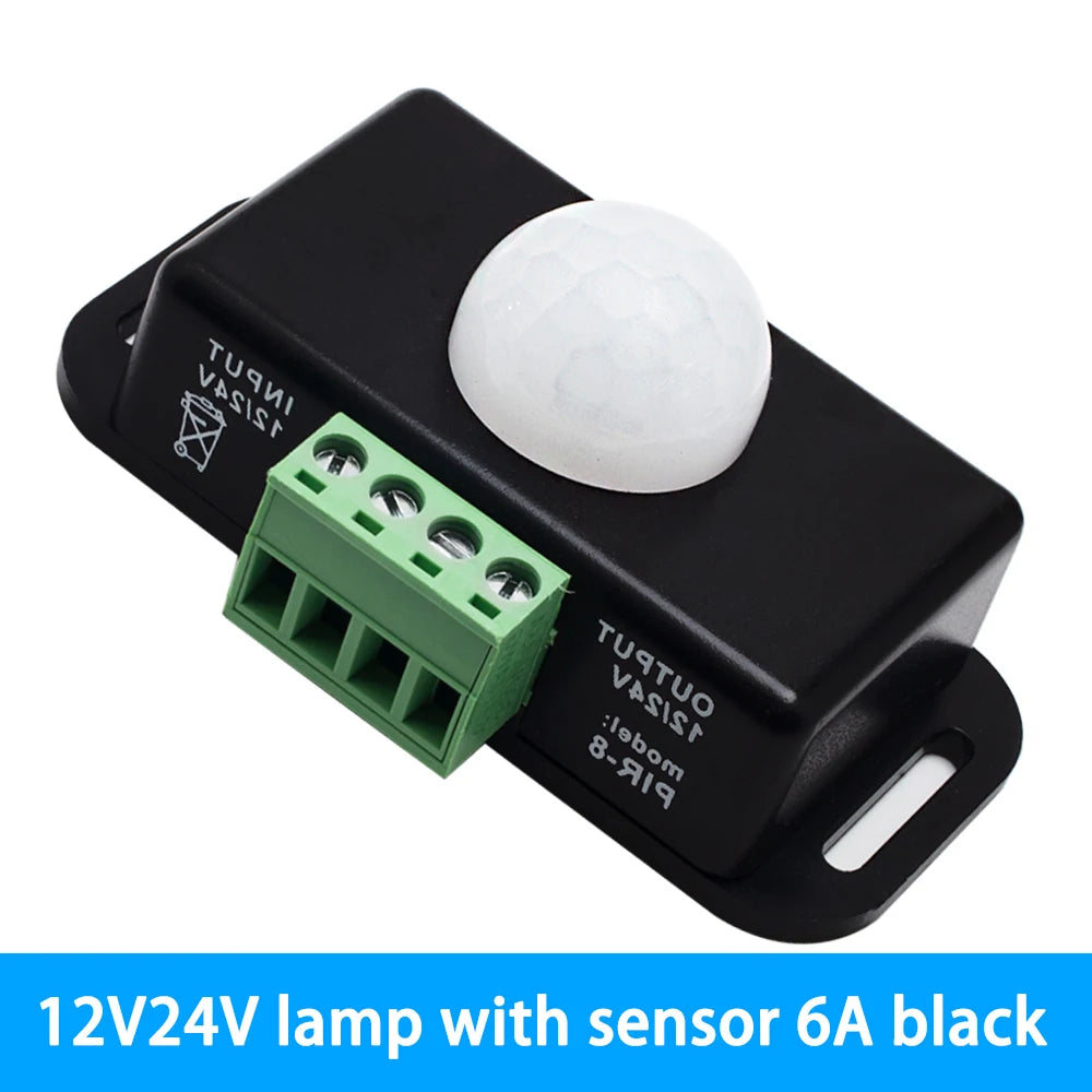 DC 12V 24V 8A Automatic Adjust PIR Motion Sensor Switch IR Infrared Zpaxo black
