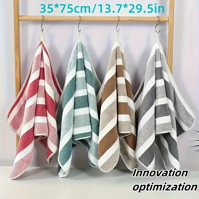 4pcs Thickened Coral Fleece Bath Towel - Soft Absorbent Wide Stripe, Colors Unisex Home Use Zpaxo