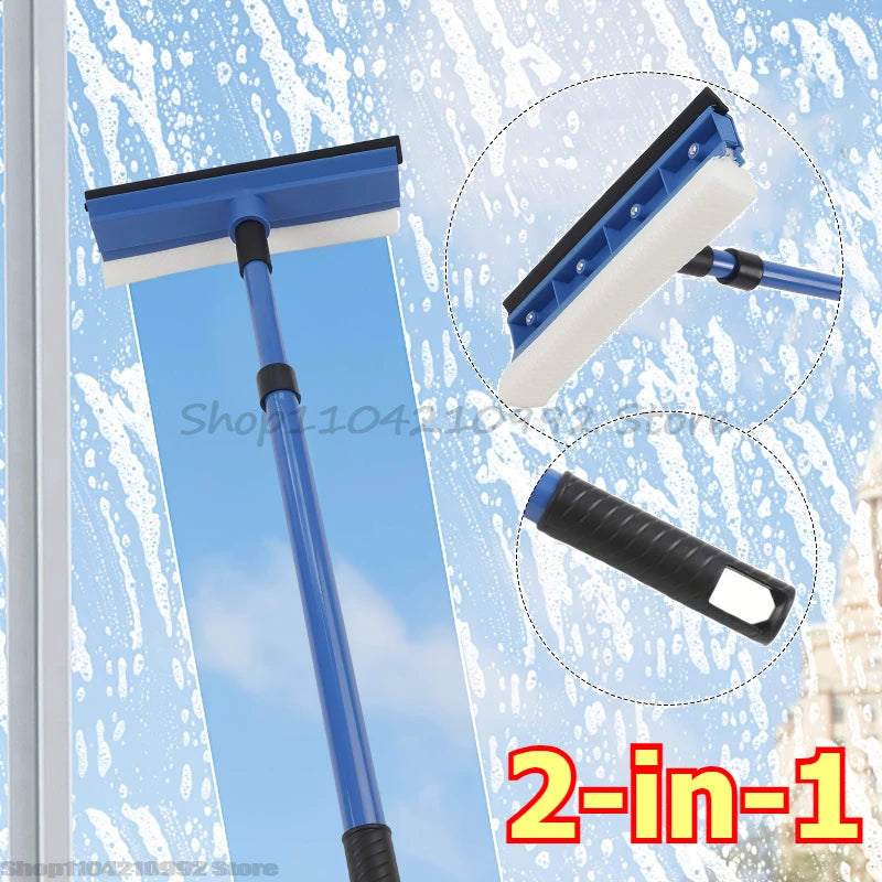 2in1 Telescopic Window Glass Cleaner Wiper with Rubber Squeegee and Durable Sponge Brush for Home Bathroom Mirror Cleaning Tool Zpaxo