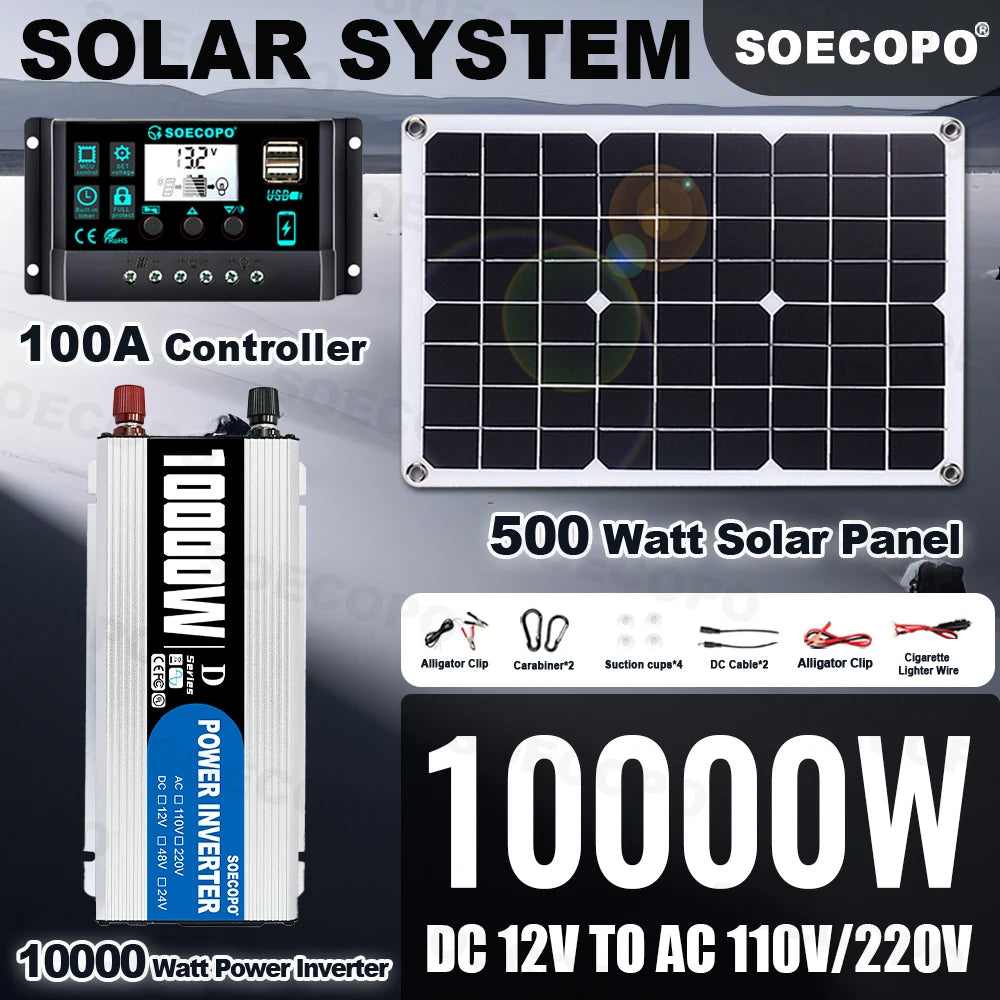 Complete Off-Grid System 1100W Rated DC12V to 220V/110V Inverter+Solar Panel+100A Controller for Home Cabin RV | CE Certified Zpaxo