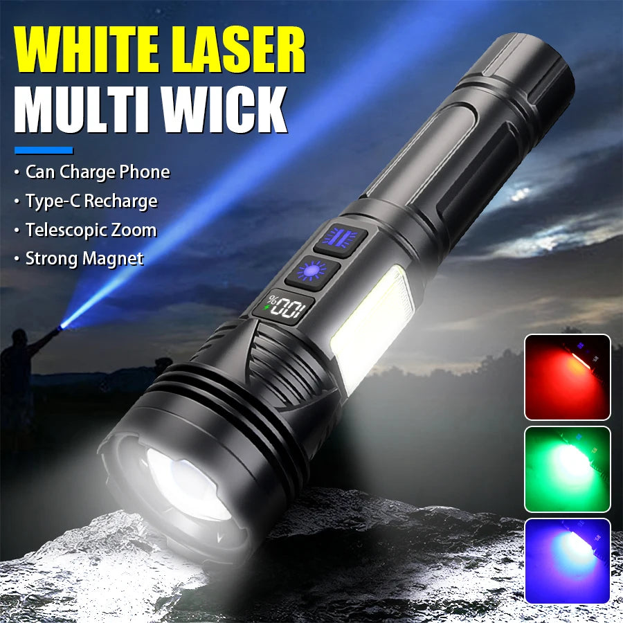 RGB LED Zoomable Rechargeable Flashlight – 11 Modes Tactical Torch