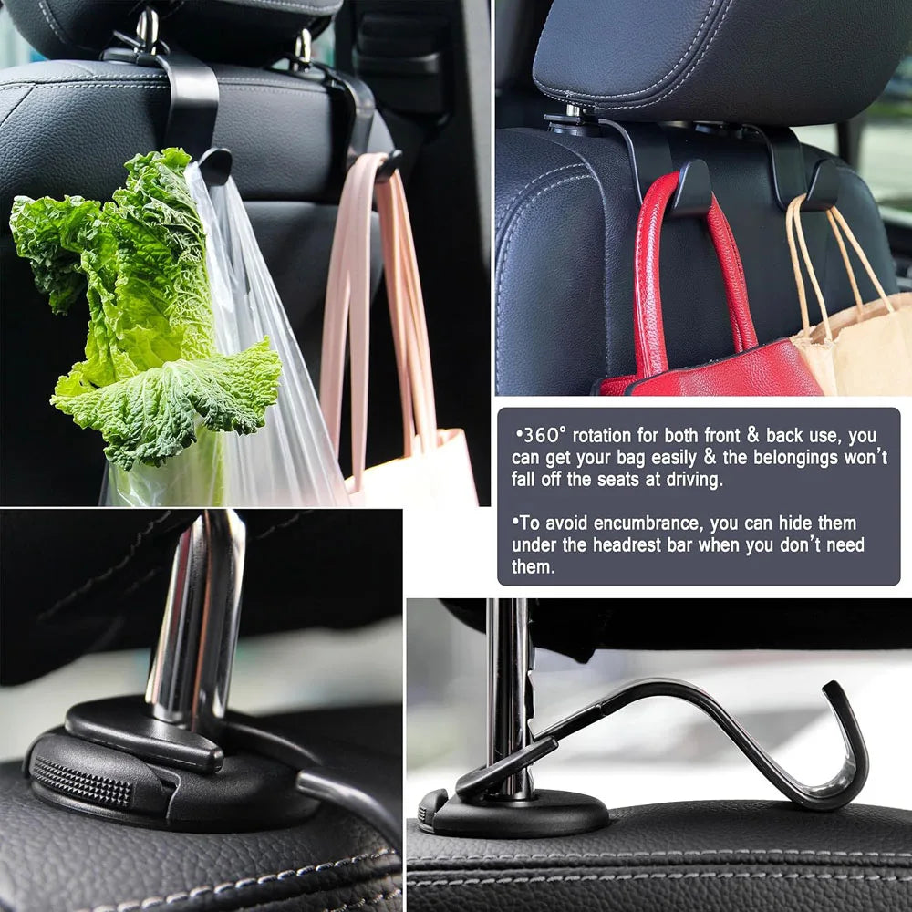 Car Seat Headrest Hooks 4-Pack – Universal Car Hanger Organizer