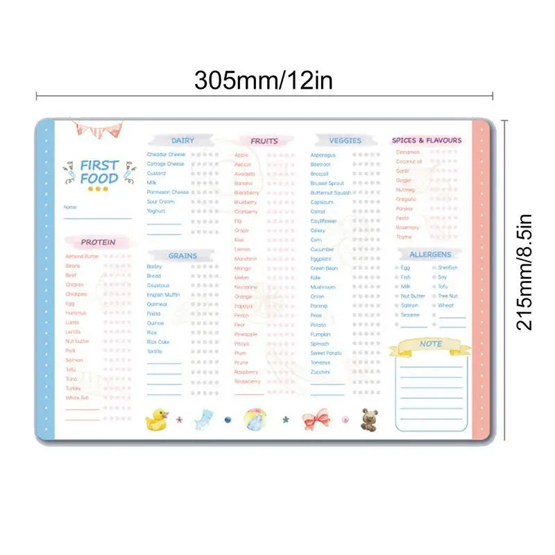 Baby First Foods Tracker Fridge Magnet Food Daily Log Book Repeatable