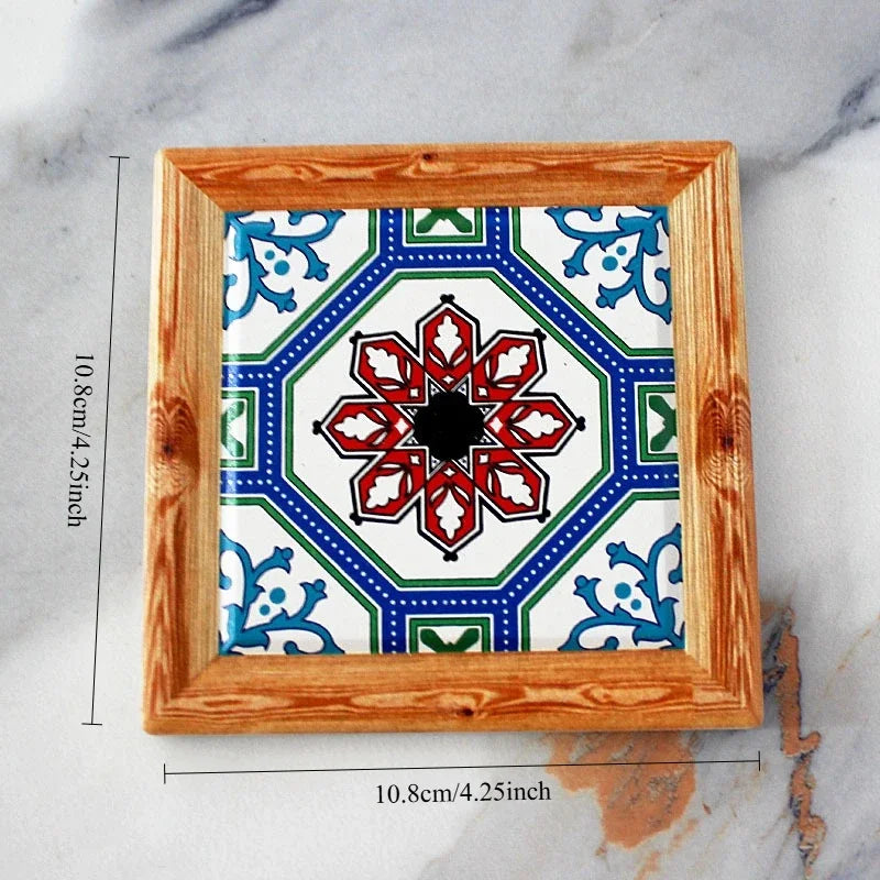 Bohemian Ceramic Cork Coaster – Vintage Floral Tile Coffee Mat Ceramic Cork Coaster Zpaxo
