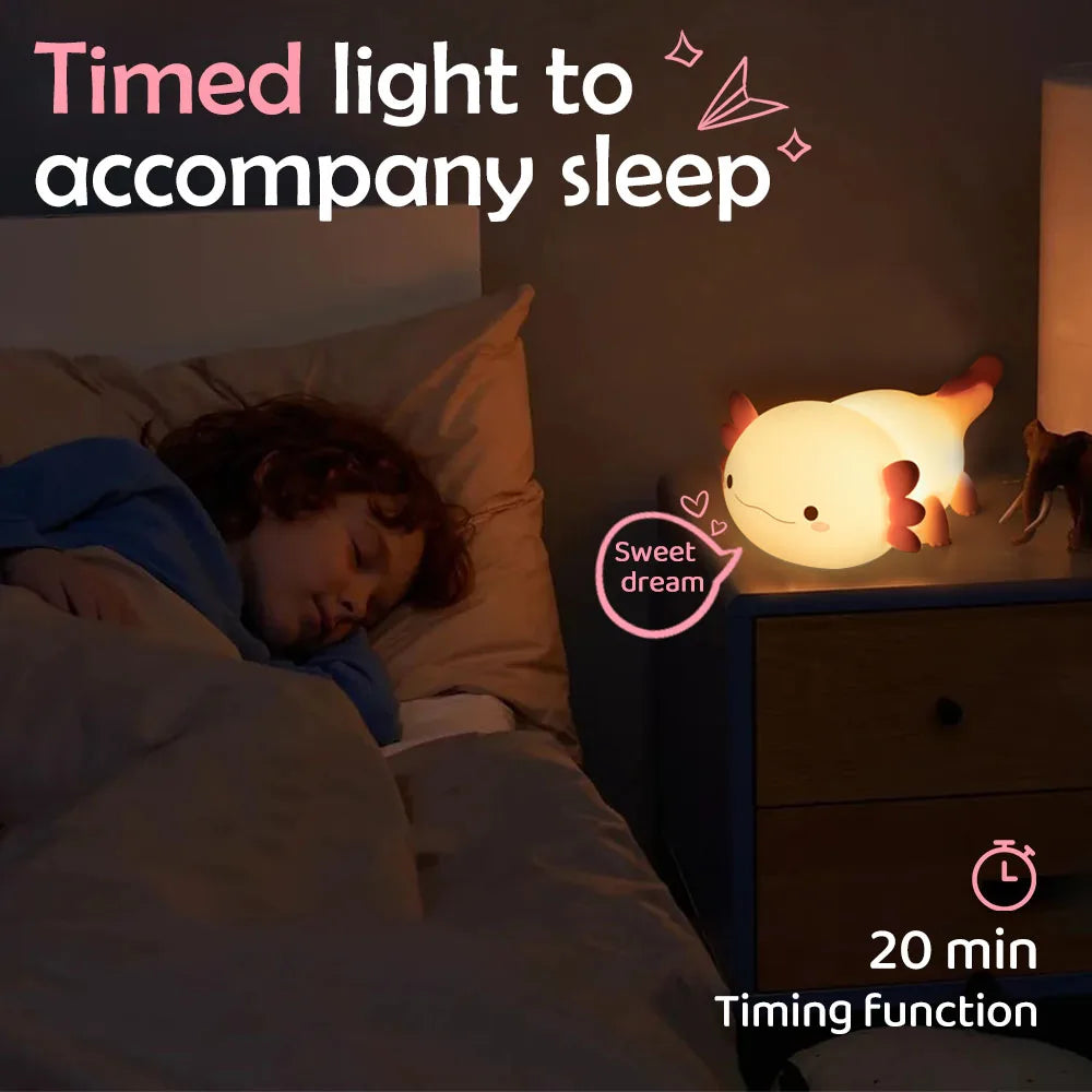 Novelty Silicone Axolotl Night Light Rechargeable Nursery Sleeping Lamp Touch Control Nightlights for Baby Room Decor Zpaxo