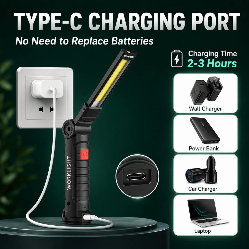 Rechargeable LED COB Work Light USB Magnetic Inspection Torch with Hook Dimmable Flashlight for Car Repair Camping 18650 Zpaxo