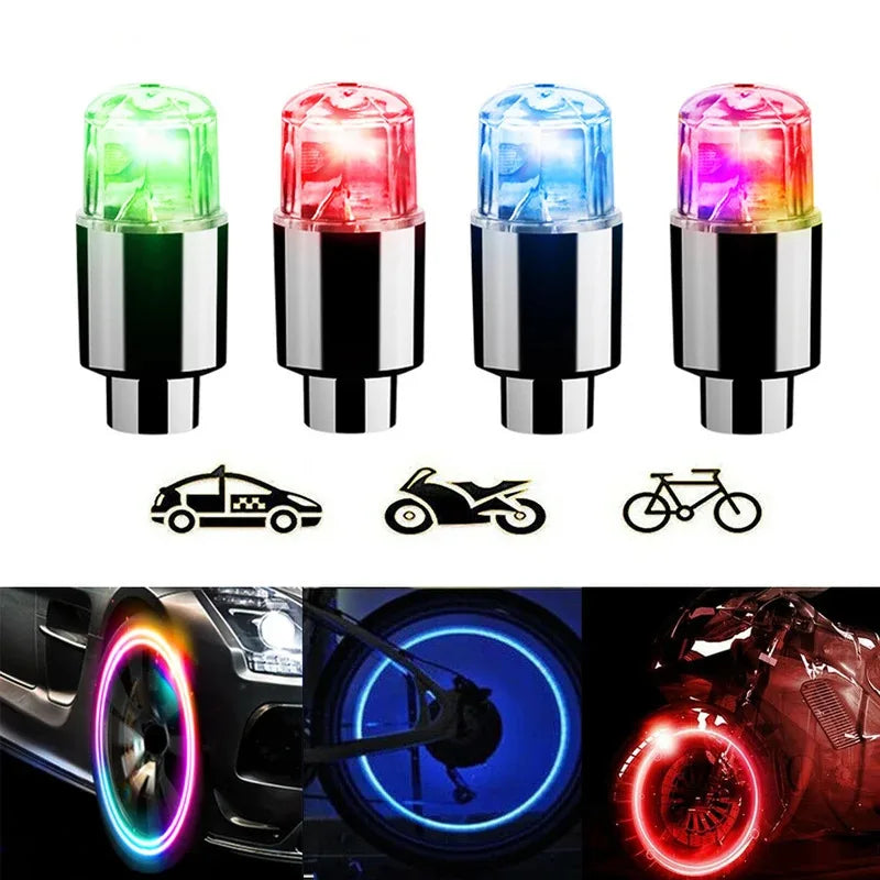 LED Tire Valve Cap Lights – Car, Bike & Motorcycle (2/4/8 Pk)