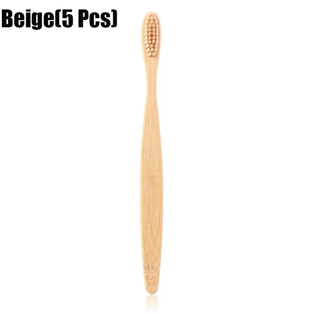 Adult Oral Care Wooden Bamboo Toothbrush Teeth Brush Soft Fibre Hair Zpaxo Beige-5 PCS-