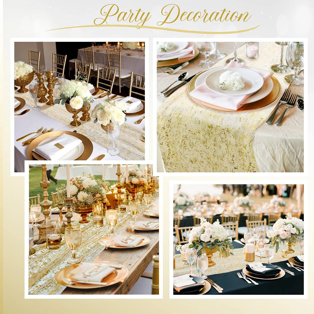 10 13FT Luxury Gold Foil Table Runner Glitter Metallic Party Decor