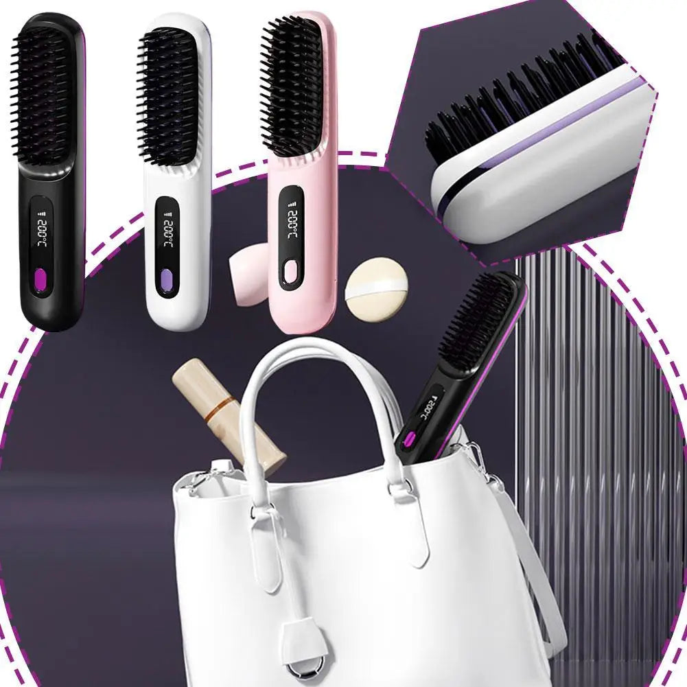 Cordless Hair Straightener Brush – Negative Ion USB Rechargeable Hair Straightener Brush Zpaxo