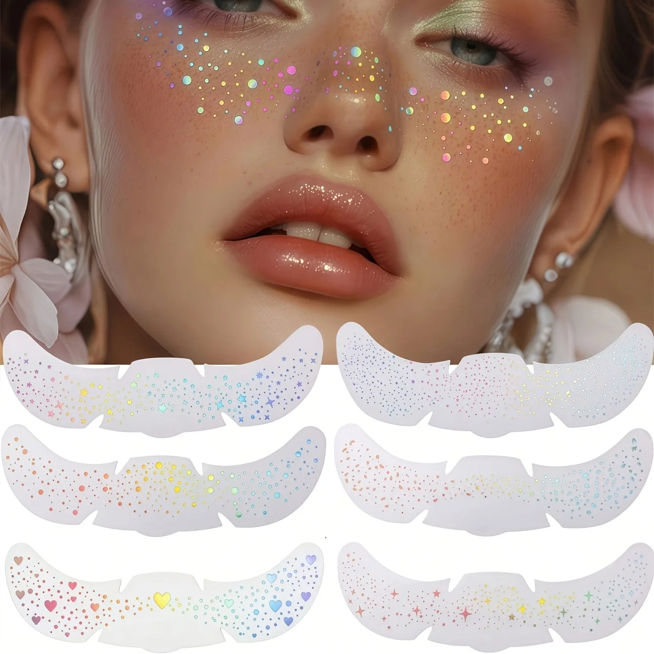 Glitter Freckle Tattoos Holographic Heart Face Stickers Waterproof