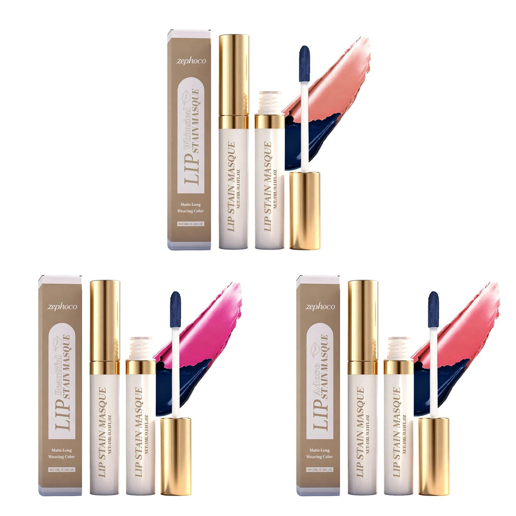Silky Smooth Matte Peel Off Lip Gloss Moisturizing Plumping Natural Color Long Wear Volumizing Full Pout Lipstick Zpaxo 3-in-1