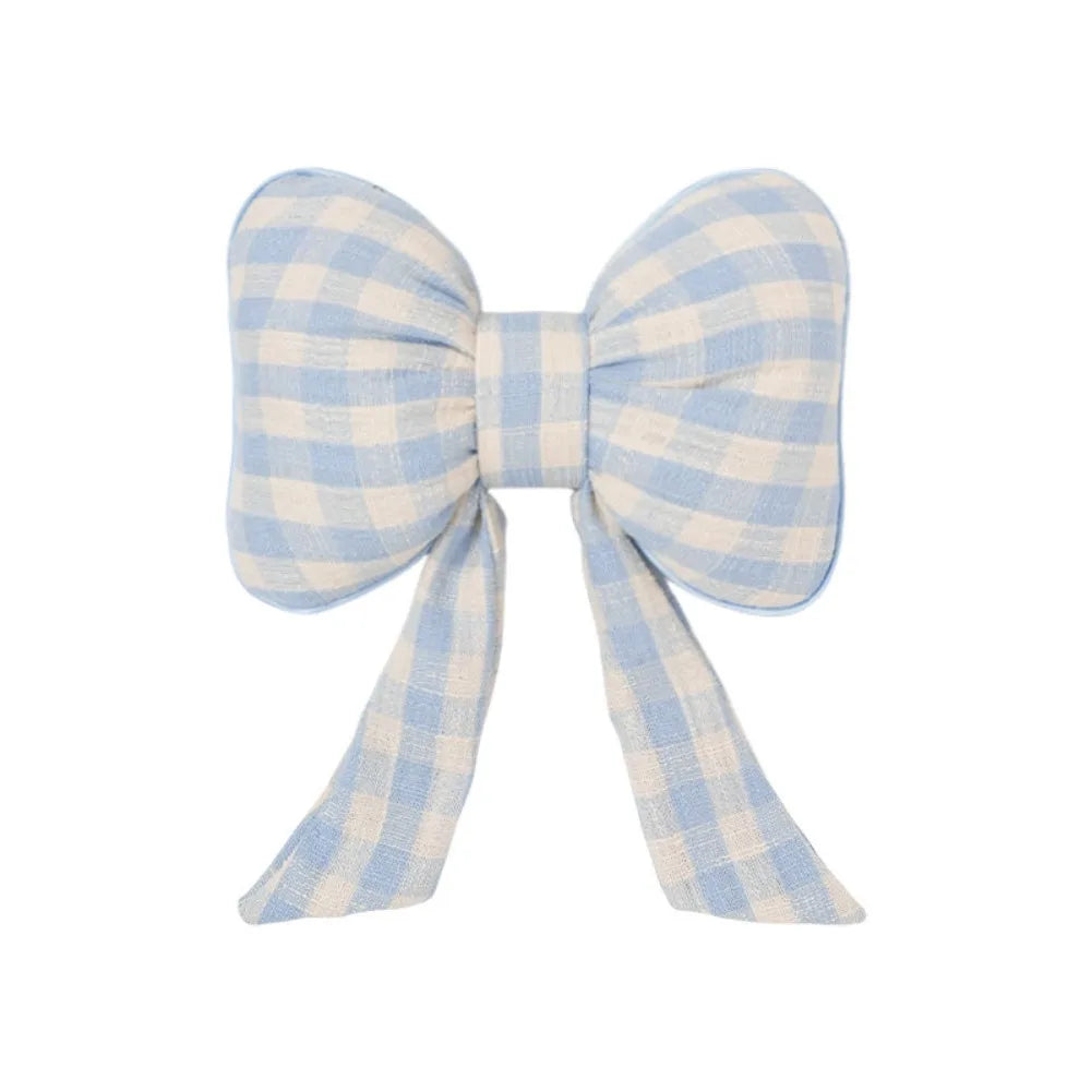 Pink Color Bowknot Pillows Plaid Interior Cute Design Car Seat Neck Rest Grid Pattern Bowknot Shape Bow Shape Pillow Adults Use Zpaxo Blue headrest