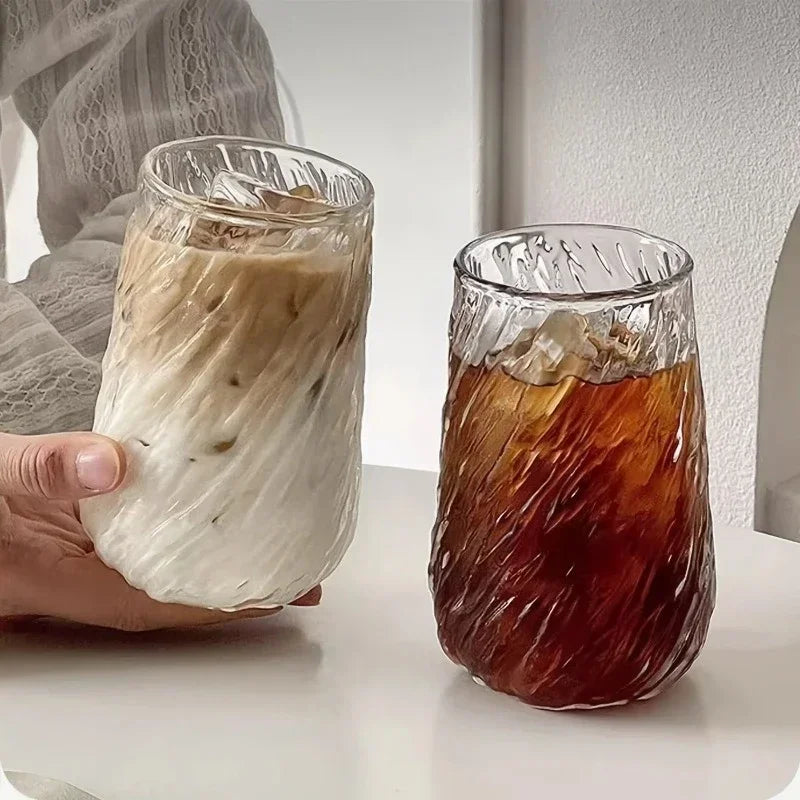 400ML Coffee Mug Glassware Stripe Glass Cup Ice Mug Transparent Glass Tea Cup Drinkware Juice Milk Mocha Cups Kitchen Supplies L Zpaxo