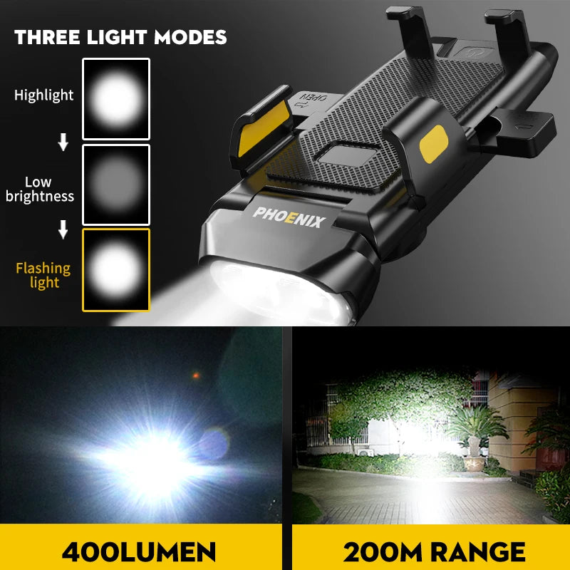 4 in 1 Bike Headlight Bicycle Light Power Bank Flashlight 500Lumen 3000mAh Handlebar USB Charging MTB Road Cycling Highlight Zpaxo