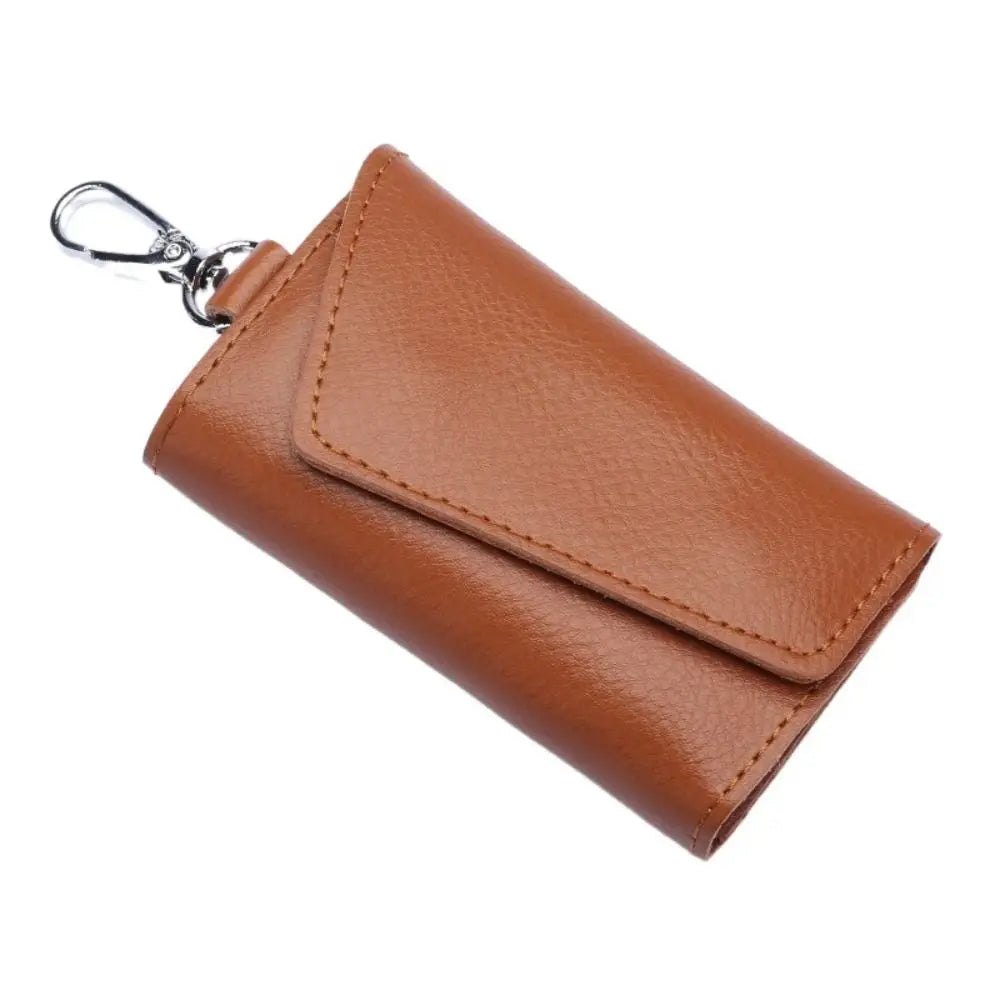 Cow Split Leather Keychain Mini Card Bag Housekeeper Key Holder Zpaxo brown