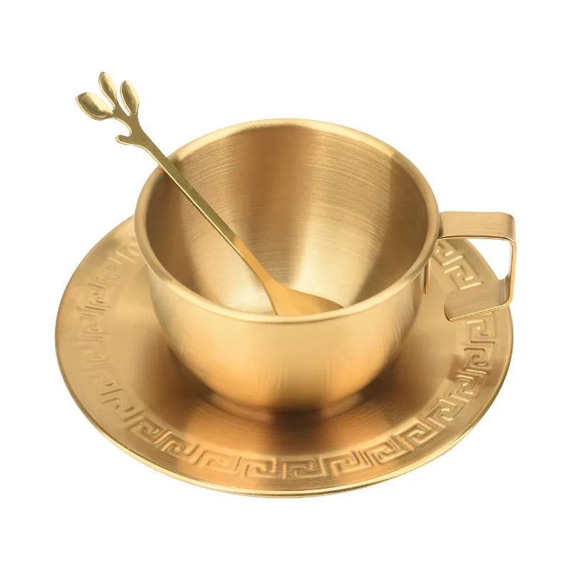 250ml Gold Stainless Steel Coffee & Tea Cup Set with Spoon Coffee Cup Set Zpaxo