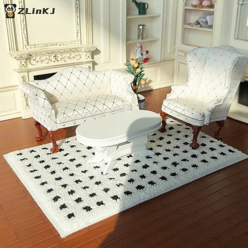 ▶Miniature Plush Carpet Fluffy Mat Model 1/12 Dollhouse Photography Prop Kids Pretend Play Toys Doll House Mini Decoration Gifts Zpaxo