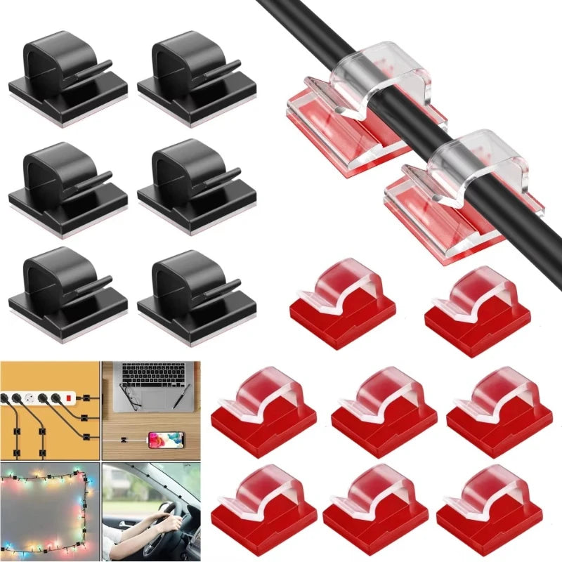 Self-Adhesive Cable Clips – Wire Cord Management Organizer 10–50 Pack