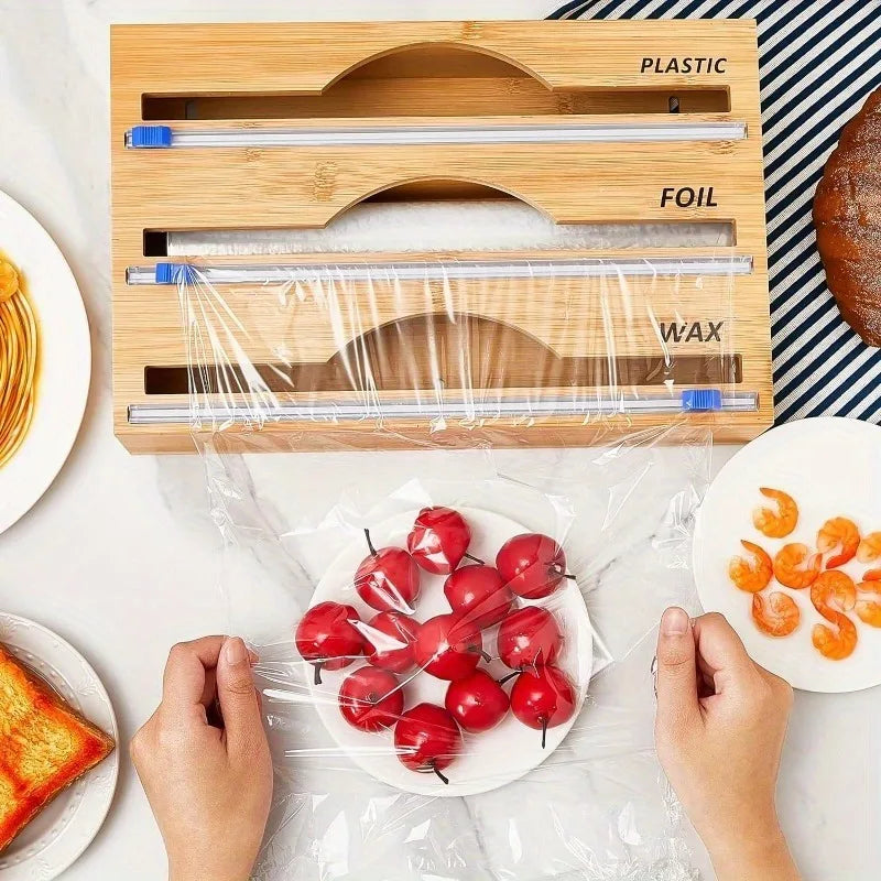Kitchen Wrap Organizer Cutter 3-in-1 Storage Plastic Foil Wax Paper