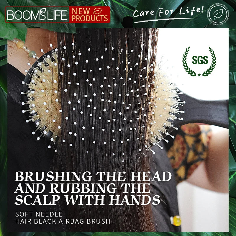 BOOMSLIFE Custom Boar Bristle Mix Nylon Hair Brush Oak Wood Comb for Hair Women Scalp Massage Detangling HairBrush Barber Tools Zpaxo