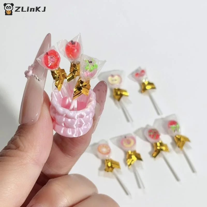 6Pcs Fruit Lollipop Model Decoration 1:12 Dollhouse Miniature Candy DIY Accessories Kitchen Food And Play Toys Photography Props Zpaxo