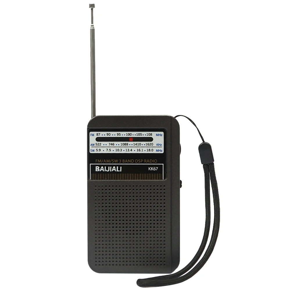 Digital Radio Built-in Speaker Portable Mini Radio SW/AM/FM Battery Operated Telescopic Antenna for Indoor Outdoor Emergency Use Zpaxo KK67 Black