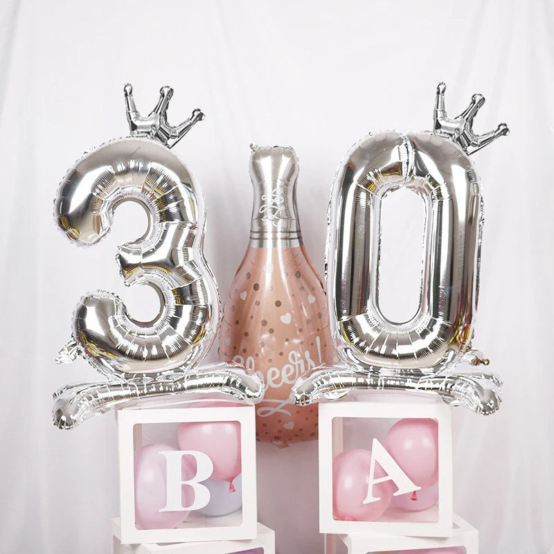 Gold Number Stand Foil Balloons Crown Digital Figures Globos 0-9