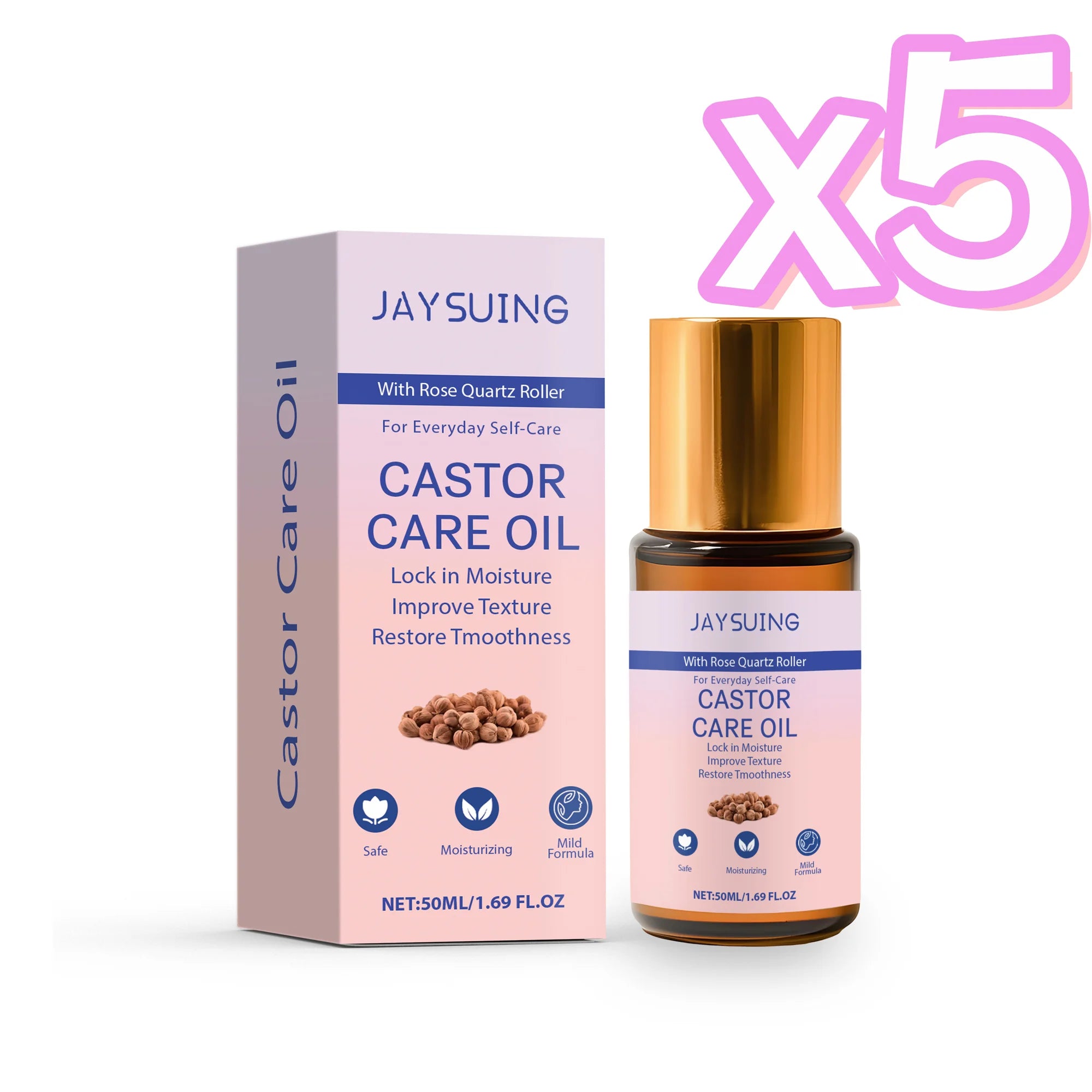 Organic Castor Oil Rose Quartz Roller – Skin & Hair Care Castor Oil Roller Zpaxo 50ml boxed x 5