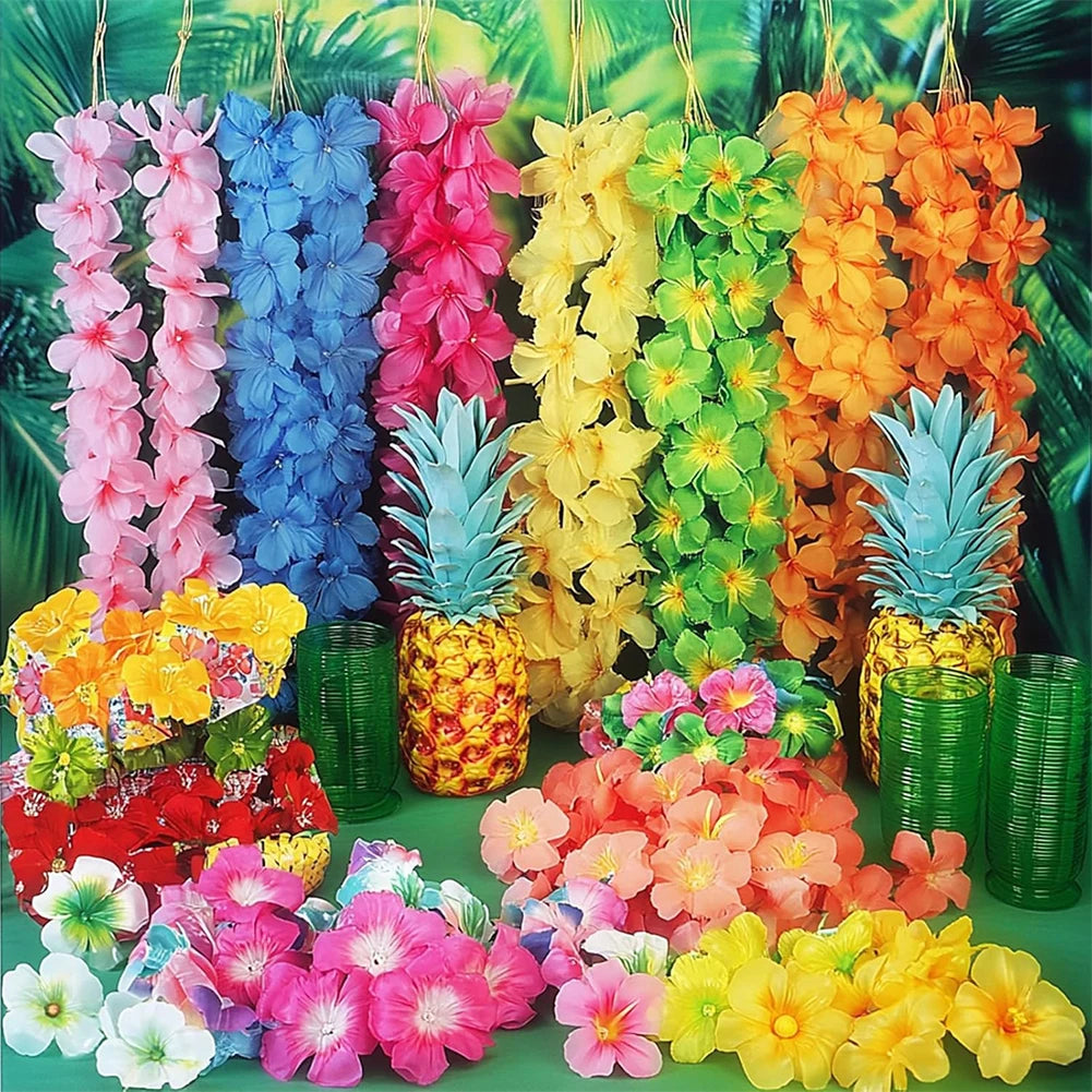 Hawaiian Luau Leis Decorations Supplies Hibiscus Flowers Necklace