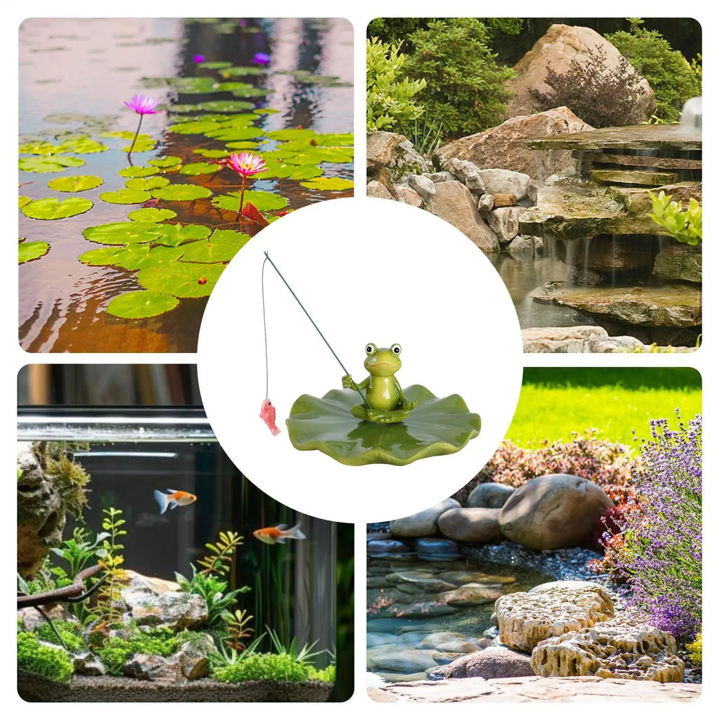 Floating Frog Statue Fishing Design Pond Decor Waterproof Cute