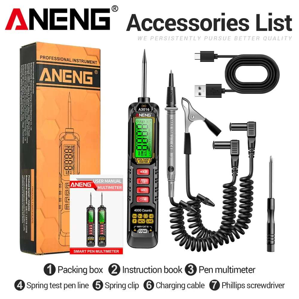 ANENG A3016 Car Voltage Test Pen Digital Multimeter Smart AC DC 600V