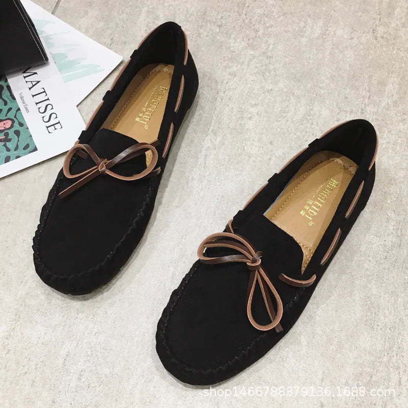 2022 Autumn New Mother Shoes women's Single Shoes Peas Shoes Leather Soft Bottom Wedge Loafers Butterfly Flats Zpaxo Black 41